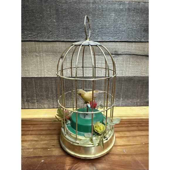 Vintage MCM Bird Cage Automation Music Box Yellow Bird Works - Picture 1 of 8